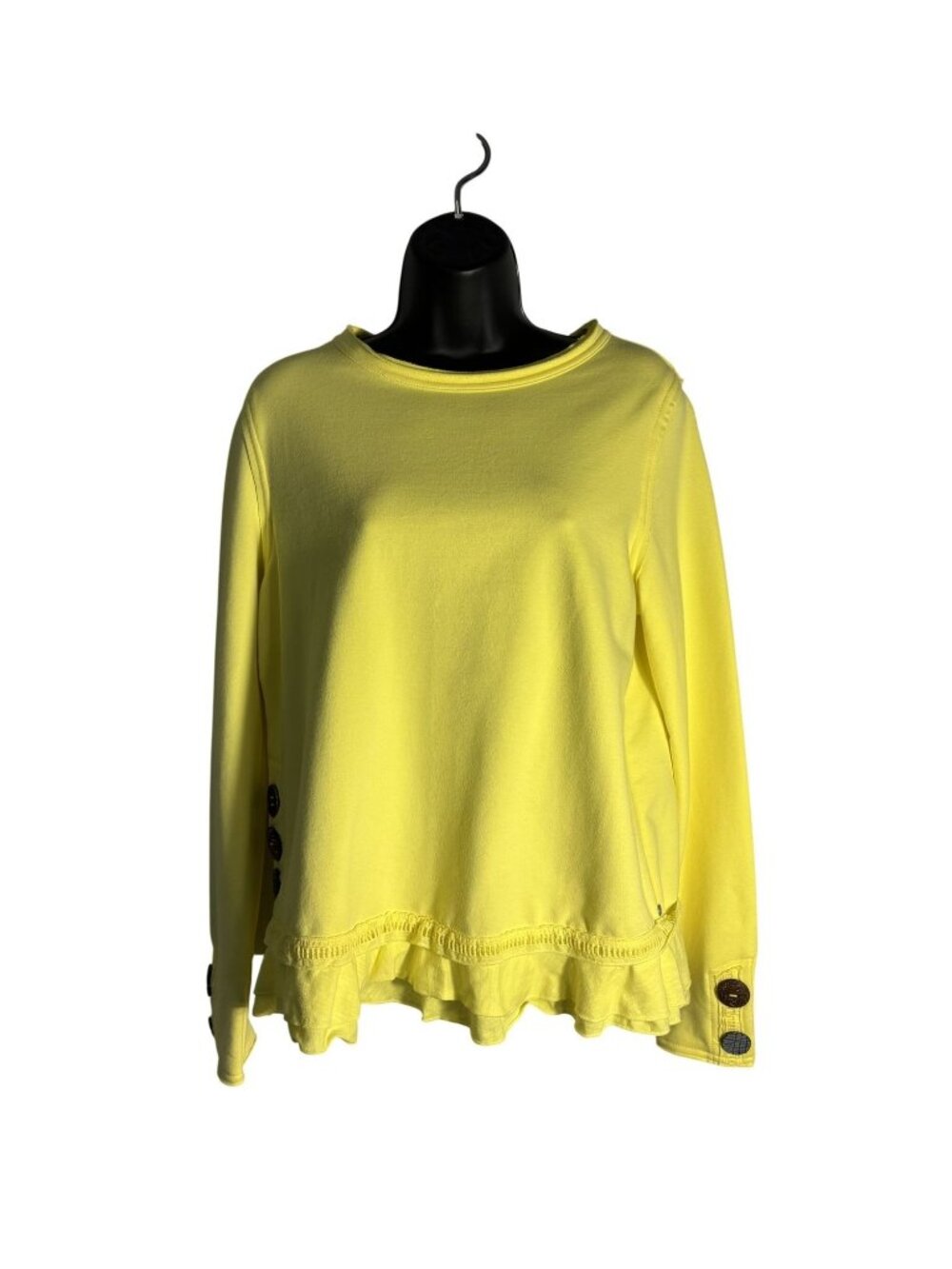 Seaside Yellow Long Sleeve By Neon Buddha Ruffled Hem Button Detail Top Size S